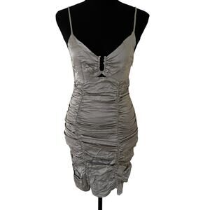 Zara Satin Effect Ruching Spagetti Strap Silver Mini Dress Size S - NWOT